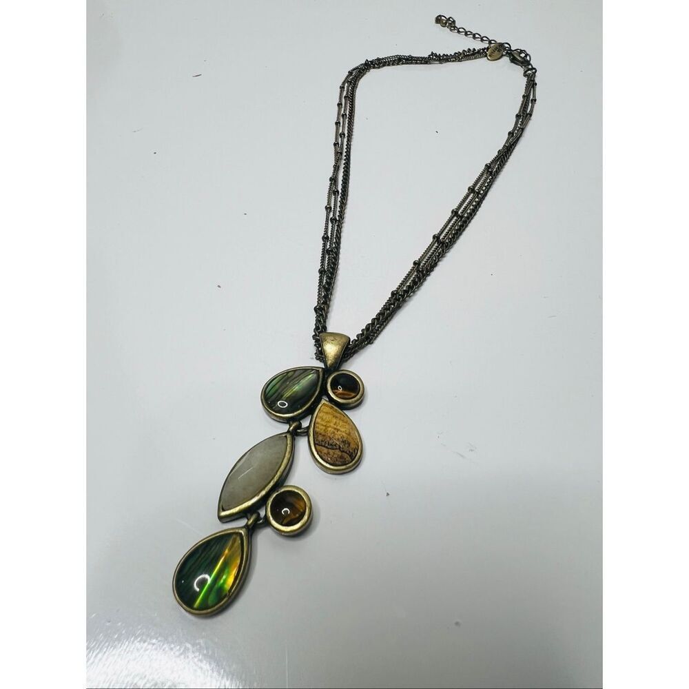 Lia Sophia Adrift Pendant NEcklace Brushed Antique Gold chains and stones made o